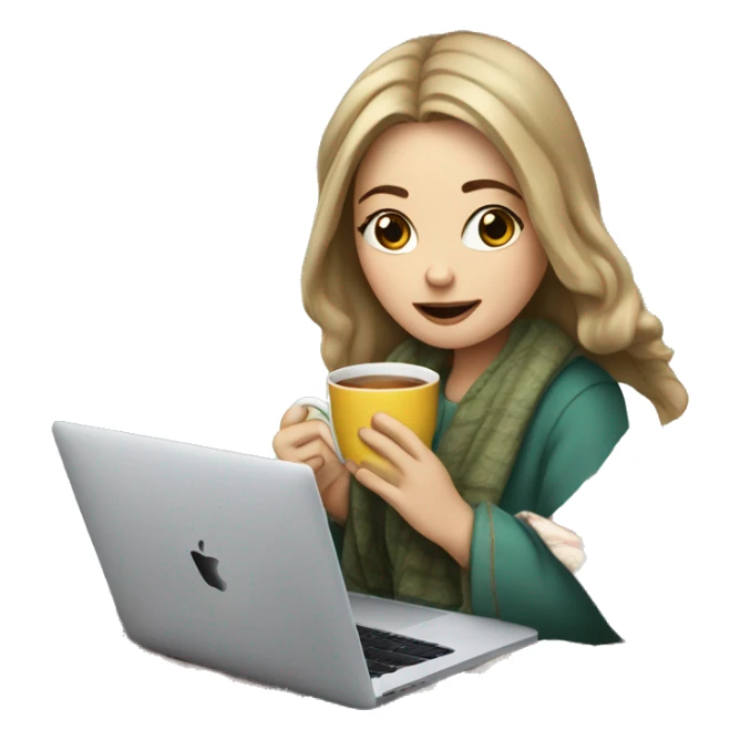 White Girl drinking tea with blanket on a macbook sticker