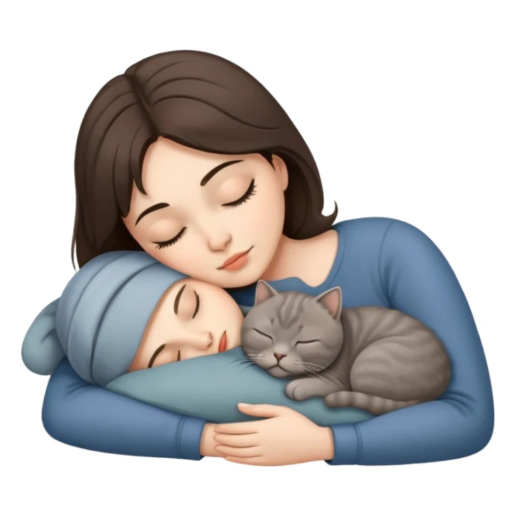 Grey scottish fold cat and brunette woman sleeping together  sticker