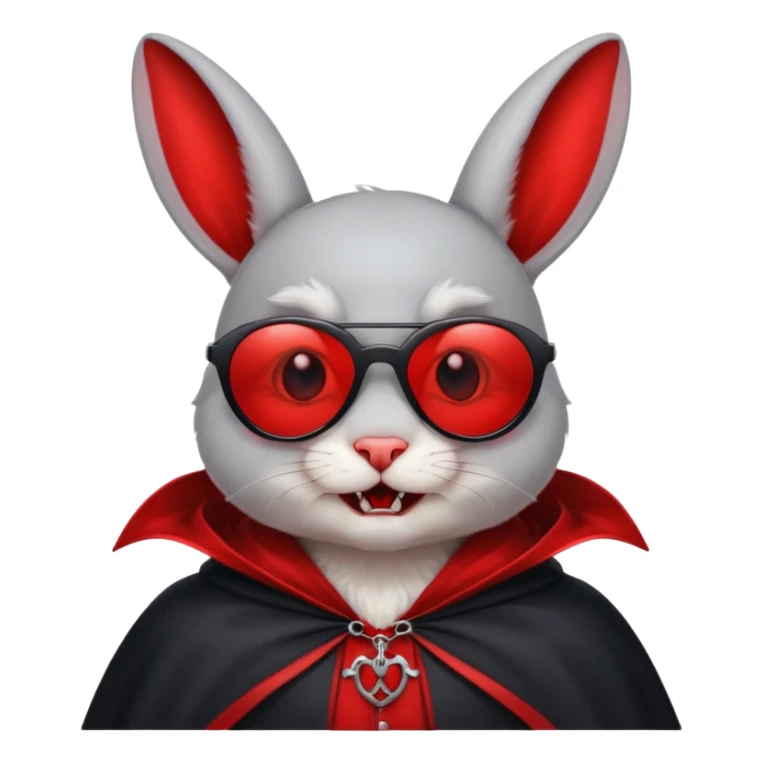 Vampire animal, bunny in red collar cloak, red eye, fangs, sunglasses sticker