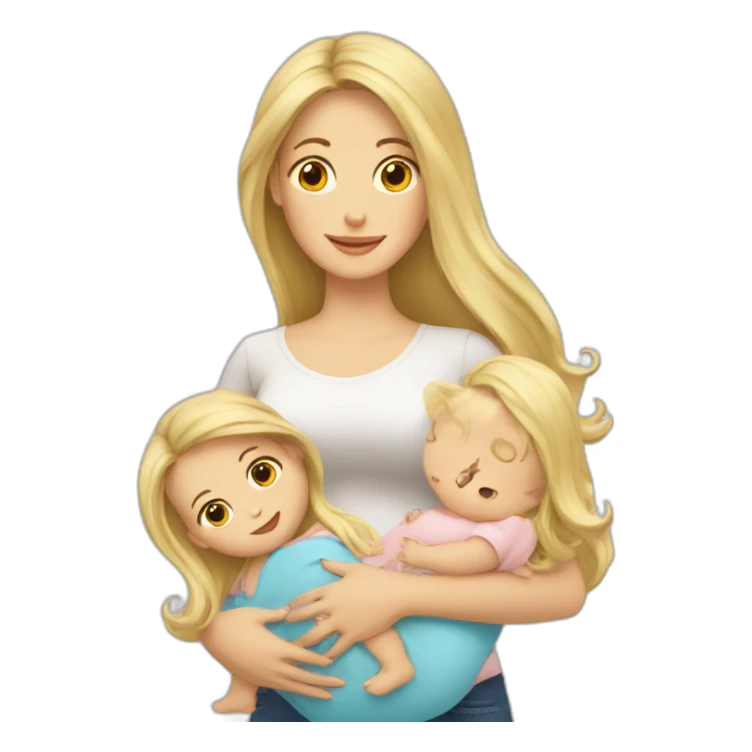 long hair blonde mother with 2 female babies sticker
