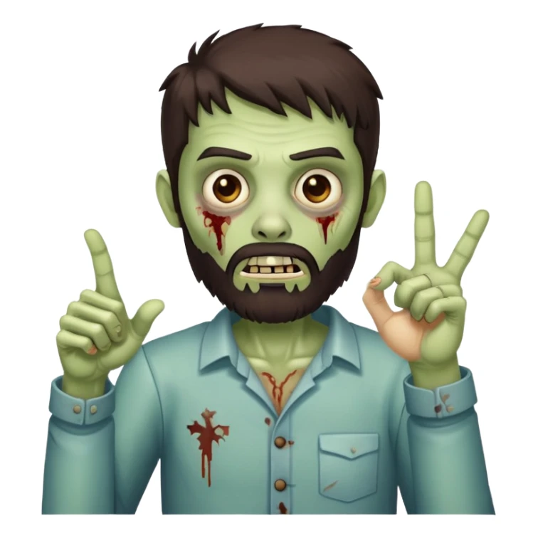 zombie pointing gesture with dark brown hair and short full beard sticker