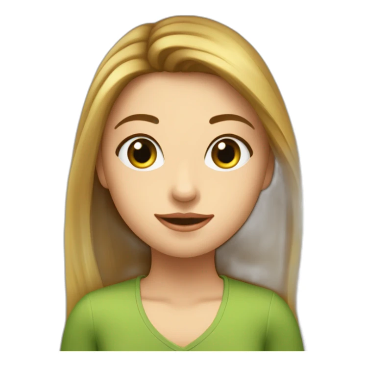 fille châtain cheveux long raide peau claire yeux verts sticker