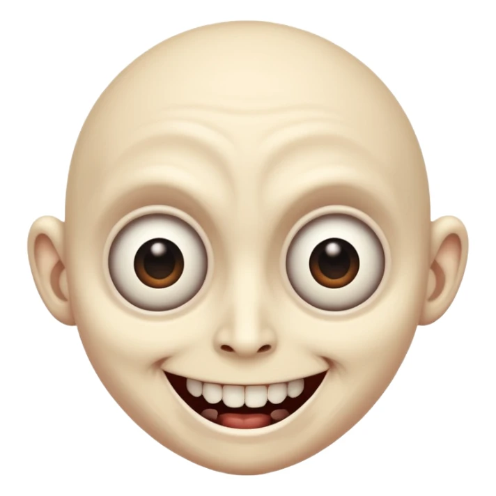 a creepy face with huge eyes and a big grin sticker