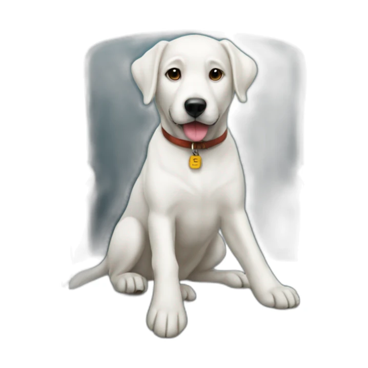 A white dog who sit on the chair sticker