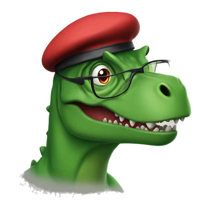 Angry Green Trex wearing red beret and eyeglasses  sticker