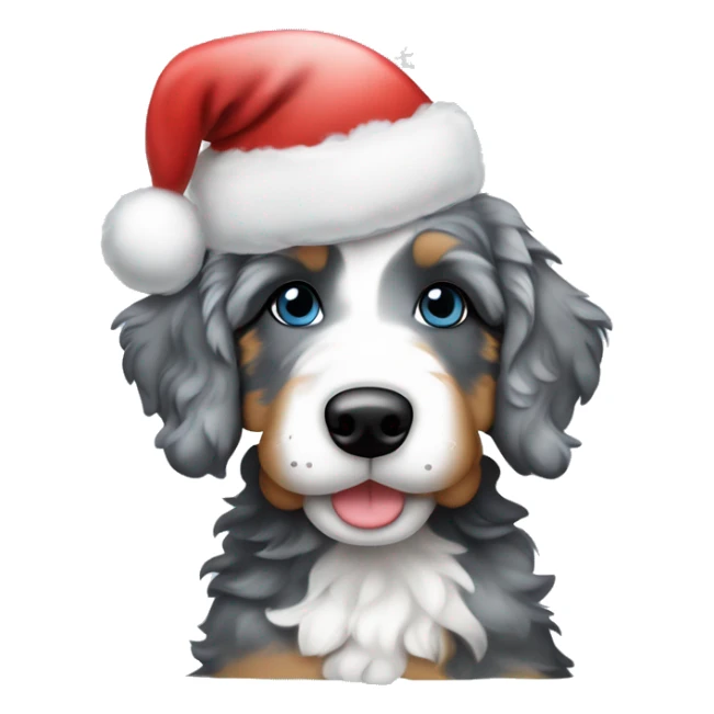 Blue Merle Color Bernedoodle Puppy wearing Christmas hat  sticker