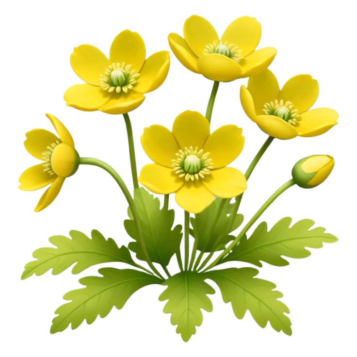 Yellow woodland anemone flowers with leafs sticker