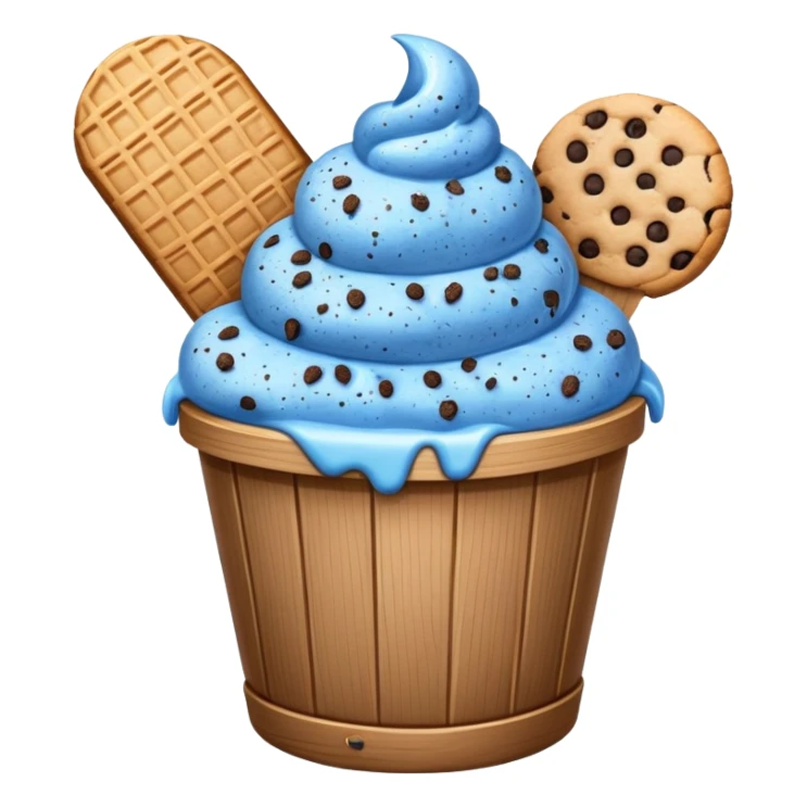 Blue m ice cream speckled with cookie crumbles in a bucket sticker