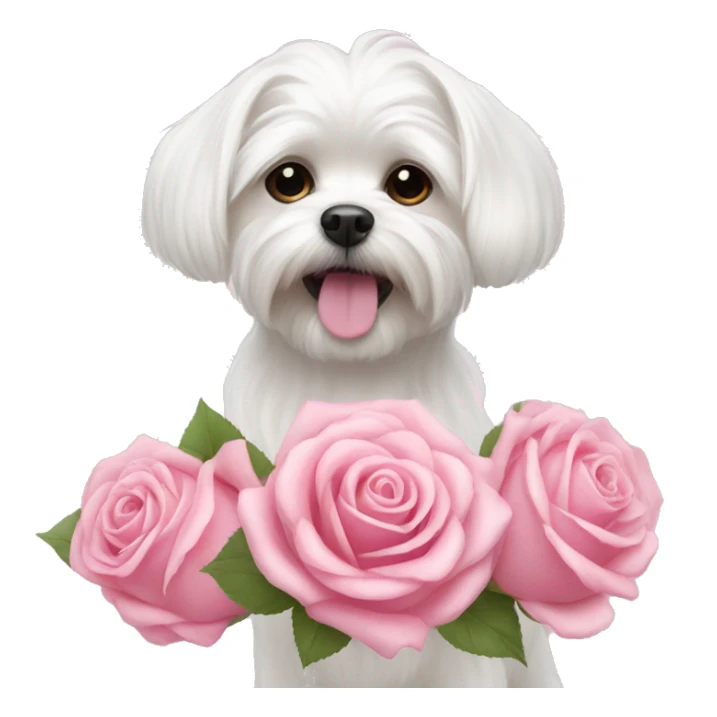  white maltese dog and pink roses  sticker