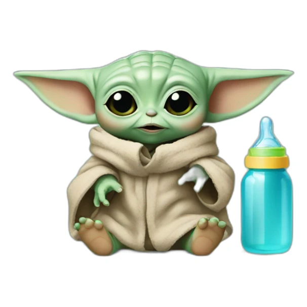 baby yoda with baby bottle sticker