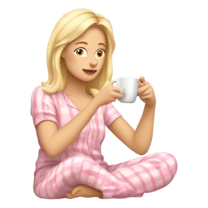 Blonde woman in pyjamas drinking tea scrolling on her phone sticker