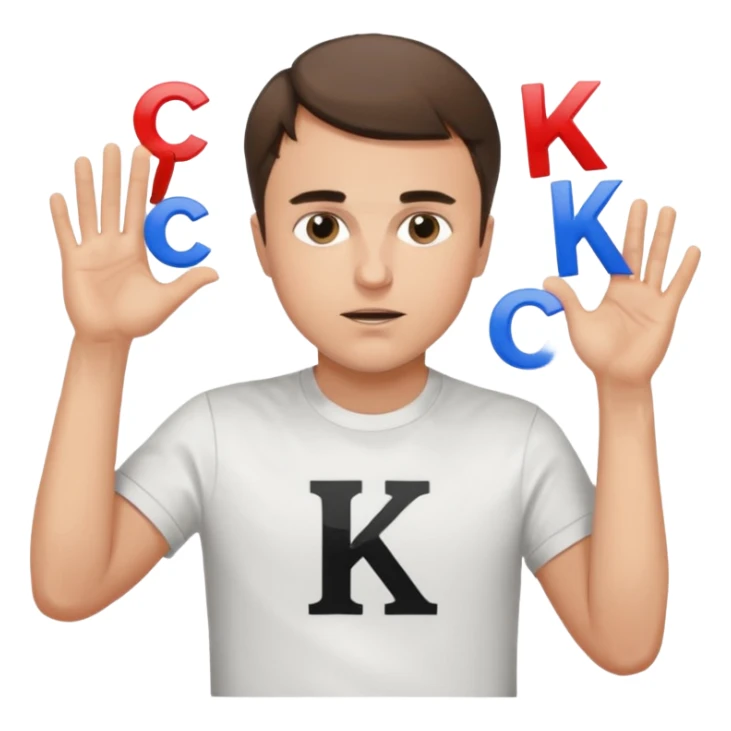 Charlie Kirk with a Charlie Chaplin mustache with a white freedom shirt while throwing up the letters c and k sticker