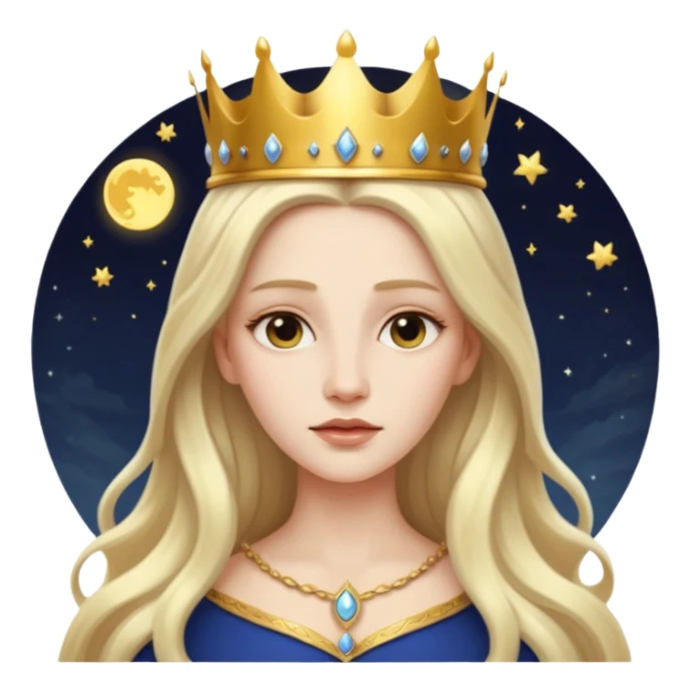 White Long Haired Women, Queen with crown — soft expression, moonlight tone sticker