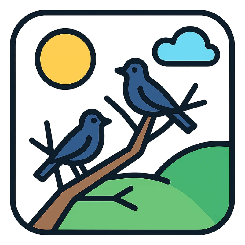 Natural landscape with bird silhouettes. Birds on branches. Vector illustration. sticker
