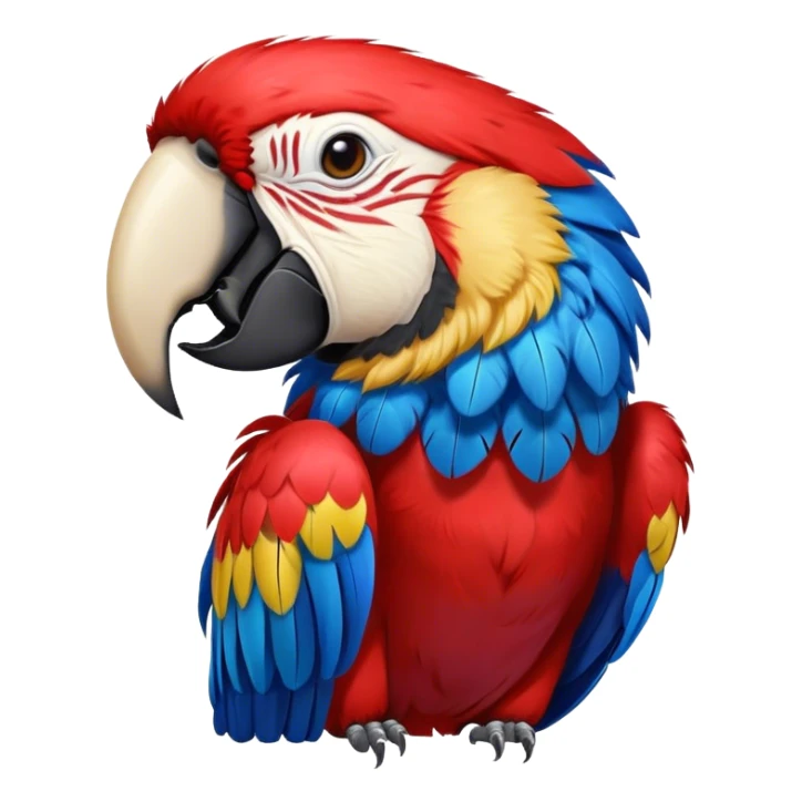 Cinematic Realistic Cute Yawning Macaw Portrait Emoji, Head tilted slightly with a dramatic, wide-open yawn, showcasing a soft, downy arrangement of vivid scarlet and blue feathers with gently drooping features and half-closed, drowsy eyes, rendered with lifelike feather detail and natural lighting, high shine, relaxed yet expressive, styled with a dash of tropical whimsy, soft glowing outline, capturing the essence of a sleepy yet affectionate macaw that appears ready to rest its wings in a quiet, enchanted moment! sticker