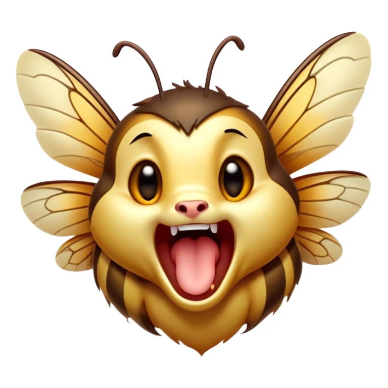 Cinematic Cute Yawning Hornet Portrait Emoji, Head tilted slightly with a dramatic, wide-open yawn, showcasing a small, striped body with softly drooping wings and sleepy, half-closed eyes, Simplified yet irresistibly adorable features, highly detailed, glowing with a soft, cozy glow, high shine, relaxed yet expressive, stylized with a dash of whimsical insect charm, soft glowing outline, capturing the essence of a drowsy yet affectionate hornet that appears ready to stretch out for a nap! sticker