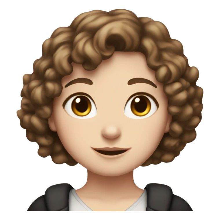 white girl with short curly brown hair with white and black cat   sticker