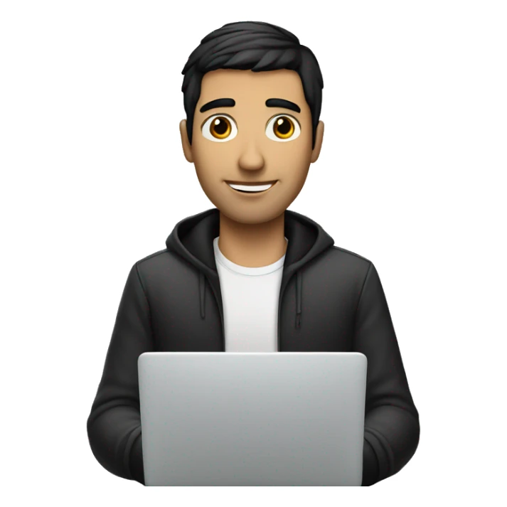 white man with black hair with laptop sticker