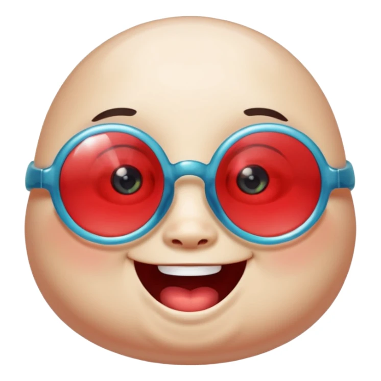A single chubby crystal gemstone character wearing cute round glasses, chunky and irregular with faceted sides, [red], big glossy eyes behind the glasses and a wide happy smile, , high detail, soft lighting, centered on a plain dark background sticker