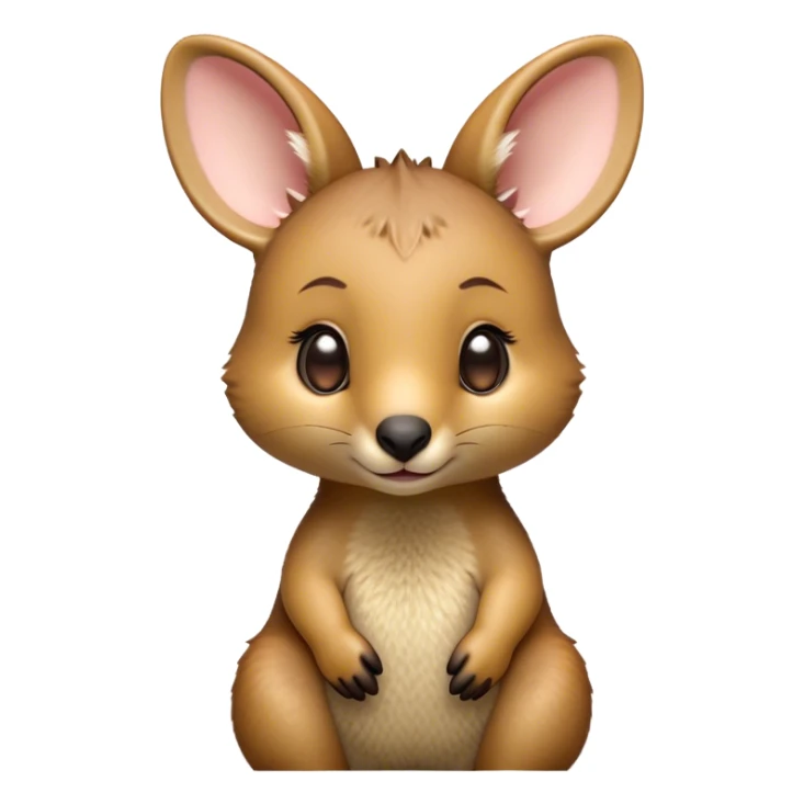 Cinematic Cute Wallaby Portrait Emoji, Head tilted playfully and inquisitively, featuring a glossy tan fur with delicate brown accents and a charming, alert expression, round, sparkling eyes filled with gentle curiosity, Simplified yet irresistibly adorable features, highly detailed, glowing with a warm, friendly glow, high shine, affectionate and bouncy, stylized with a touch of outback whimsy, bright and endearing, soft glowing outline, capturing the essence of a mischievous yet loving wallaby, so playful it feels like it could skip out of the screen into your arms! sticker