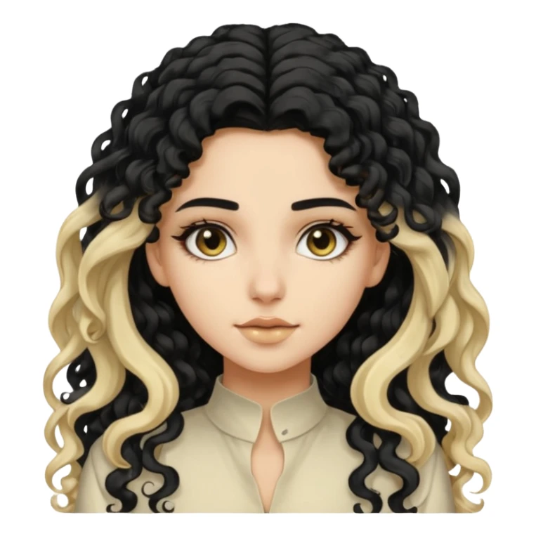 split dye leftside blonde rightside black long curly hair, pretty pale Saudi bratz baddie sticker