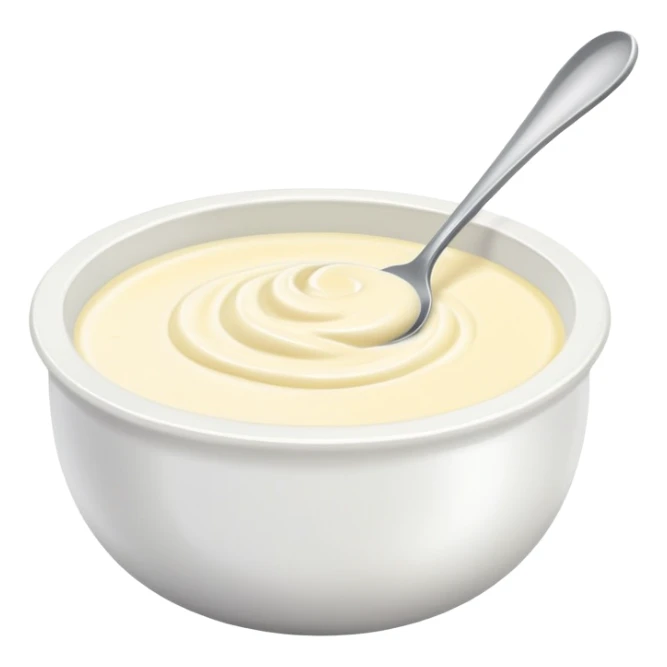 bowl of creamy garlic aioli sauce with a spoon sticker