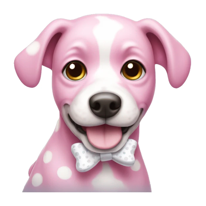 Pink dog with white spots and a white bow sticker