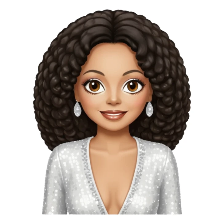 Diana Ross with dark brown hair, white sequin outfit sticker