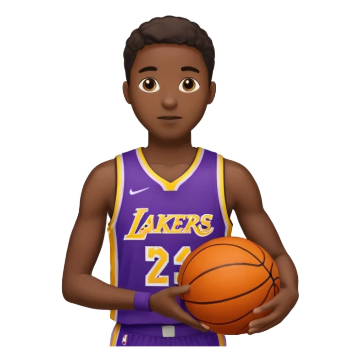 Joven con uniforme de basquetball laker sosteniendo una pelota de basquet sticker