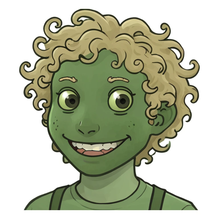 Curly hair, dirty blond, and braces  sticker