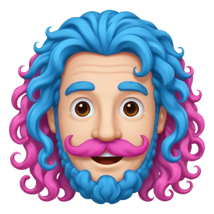 man with very curly long blue hair pink big mustache  sticker