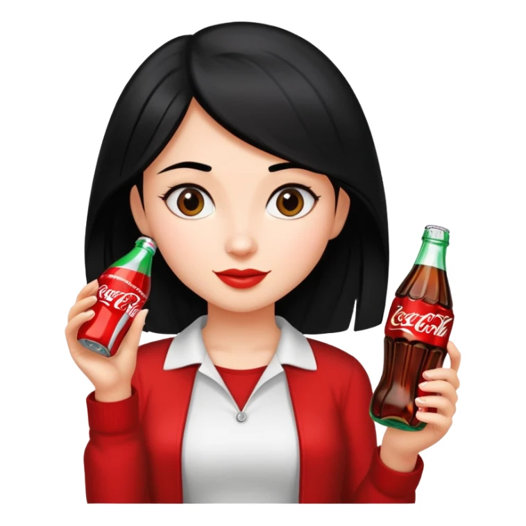 girl with black hair holding a coca cola bottle sticker