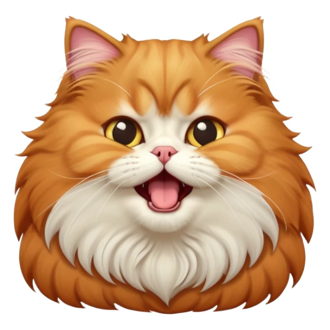 cinematic-adorable-big-eyed-fluffy-solid ginger-persian-cat-portrait-emoji,-head-tilted-playfully-with-a-cute,-exaggerated-yawn,-fluffy-solid ginger,-simplified-yet-irresistibly-cute-features sticker