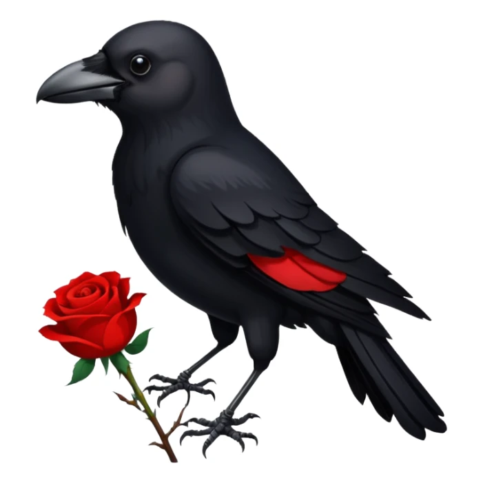 A crow with a white rose with red in its beak sticker
