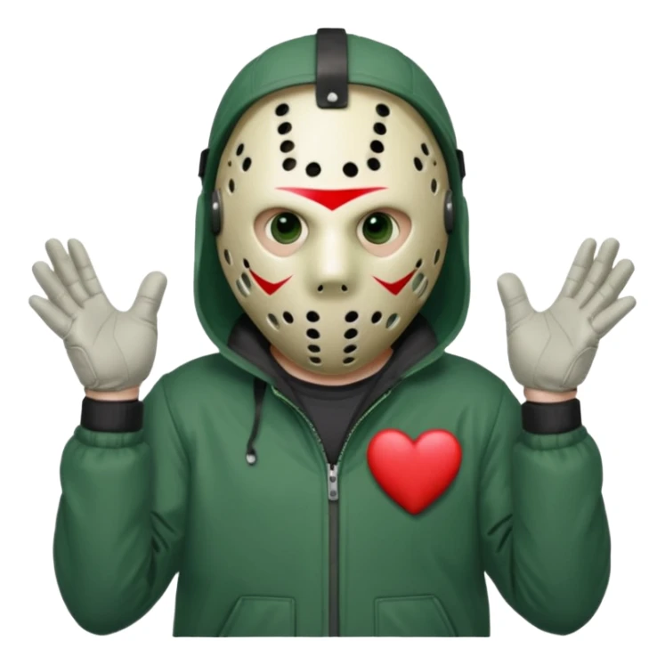 Jason Voorhees, looking cute, heart hands sticker