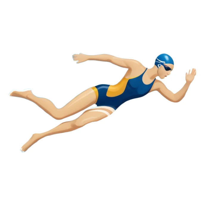An icon featuring a swimmer in mid-stroke, cutting through the water with a strong, fluid motion. The design includes ripples around the swimmer’s body and a pool lane line in the background, symbolizing speed and technique in swimming. Transparent background highlights the grace sticker