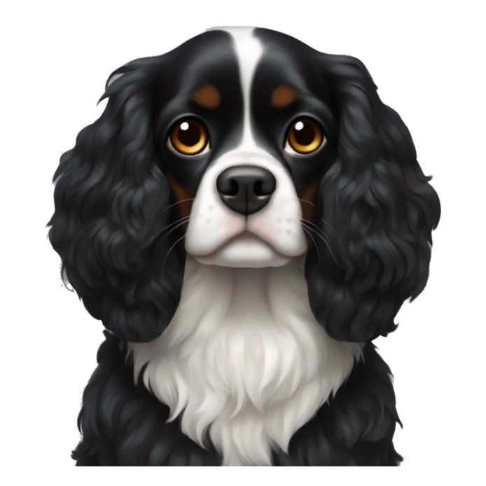 completely black small king spaniel with black fur on his whole face and white fur on chest sticker