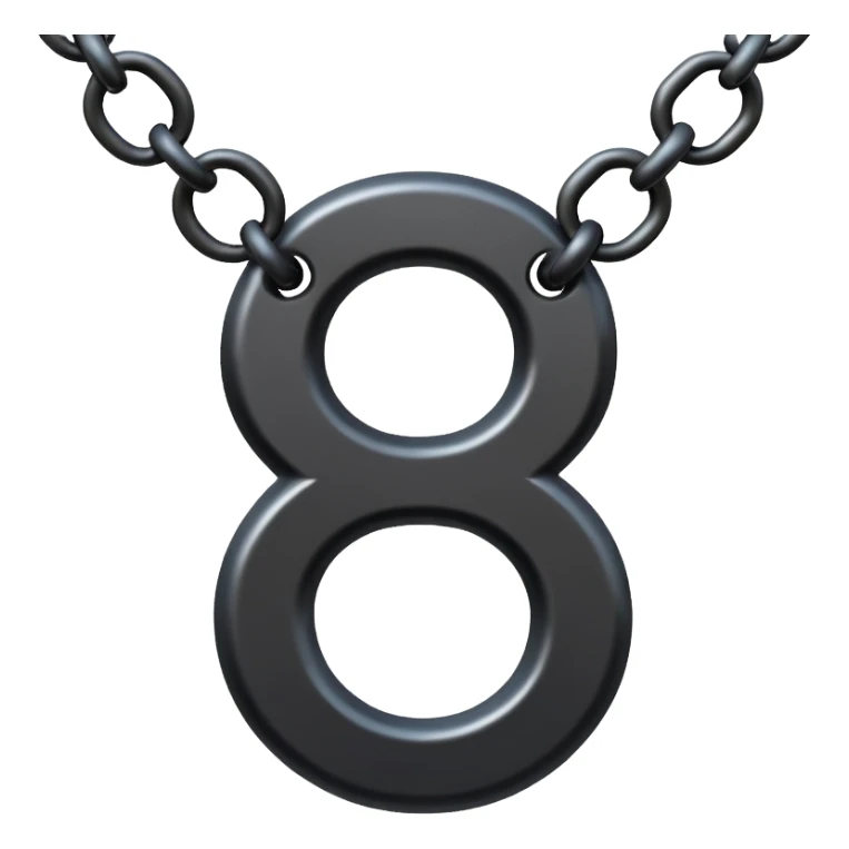 Emoji, gothic chain link shaped as number 8, forged from matte black steel, thick industrial form, subtle metal texture, no glow, no neon, flat emoji design, centered, transparent background sticker