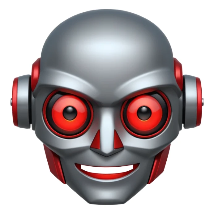 evil robot. Only its head. Very low details, just lines and colors, no need to draw detailed. Make it smile sticker