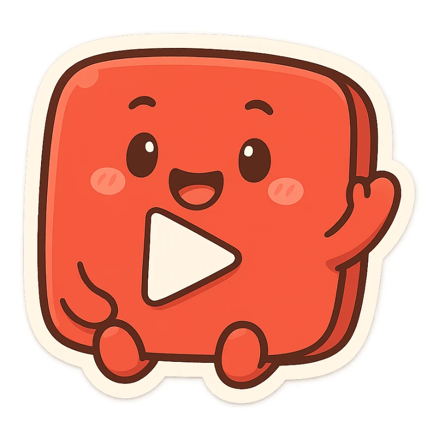 YouTube icon in chibi stickers style, cartoonish, friendly, recognizable red play button, transparent background sticker