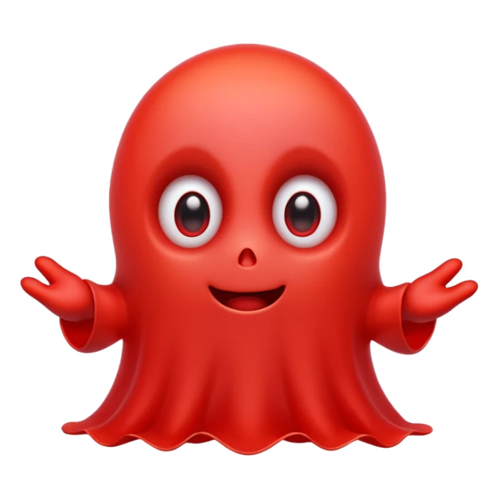 Cute red ghost character with big adorable eyes and a small smile sticker
