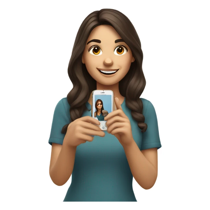 brunette girl take phone and shooting selfie sticker