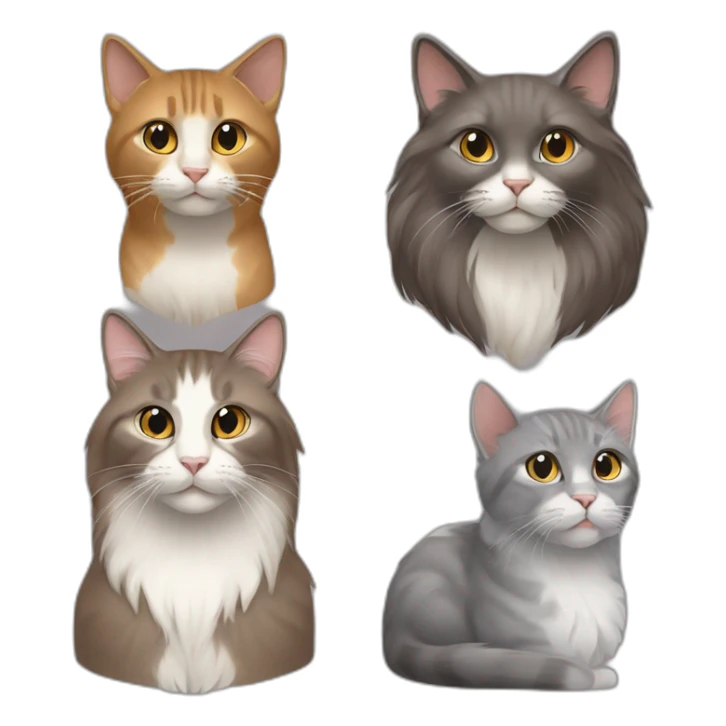 two cats, big full brown long hair and one gray short hair sticker