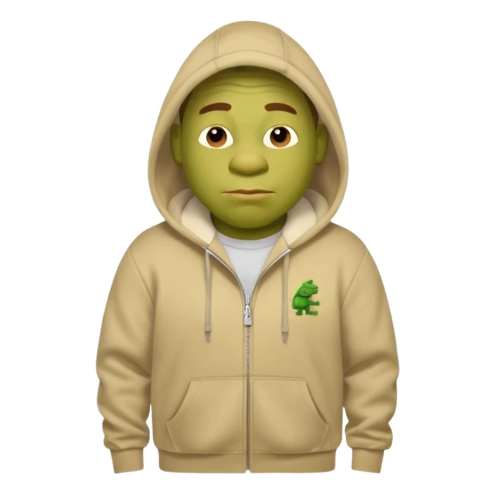 Shrek en tn avec une cagoule un jogging Lacoste avec un pull CP company sticker