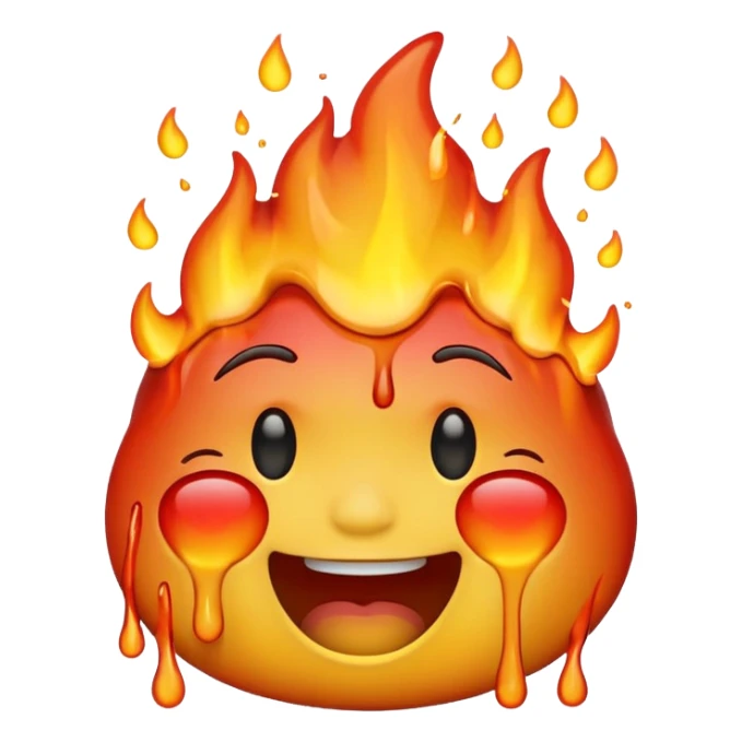 Generate an emoji that is on fire, laughing, crying, and melting at the same time. sticker