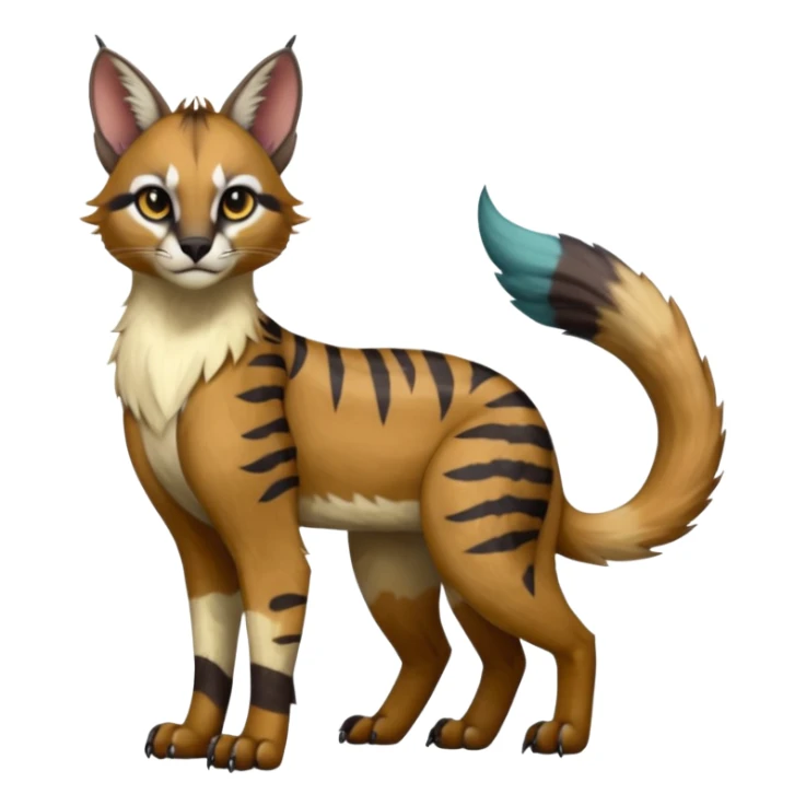 Realistic Colorful pale smoothie-colored nebula gradients-colored randomly-colored fruity glorious exotic neon vibrant zigzagged fantasy-caracal-civet-genet-sergal-vernid-Gryphon-Cacomistle-Trico-oncilla-animal-Fakémon-hybrid-fursona (full body), facial markings, (realism style) sticker