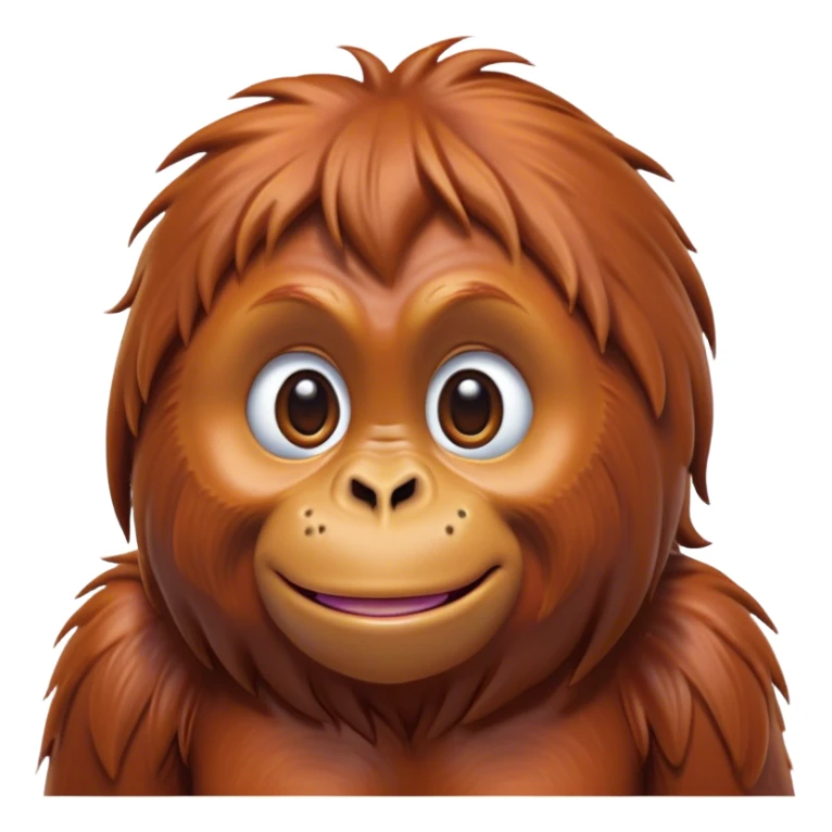 Cinematic Cute Orangutan Portrait Emoji, Head tilted playfully and inquisitively, with a gentle, expressive face accented by soft, flowing fur and round, sparkling eyes brimming with warmth, Simplified yet irresistibly adorable features, highly detailed, glowing with a warm, friendly glow, high shine, affectionate and lively, stylized with a touch of jungle whimsy, bright and endearing, soft glowing outline, capturing the essence of a mischievous yet loving orangutan that seems as if it could swing out of the screen into your arms! sticker