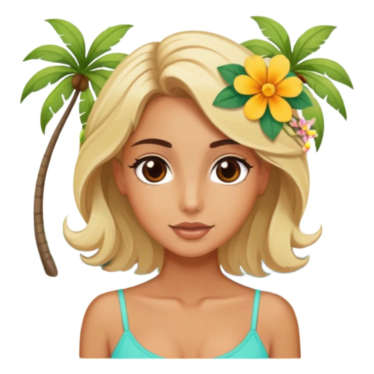 Luxury blonde model, brown eyes, island vacation, hair flower sticker