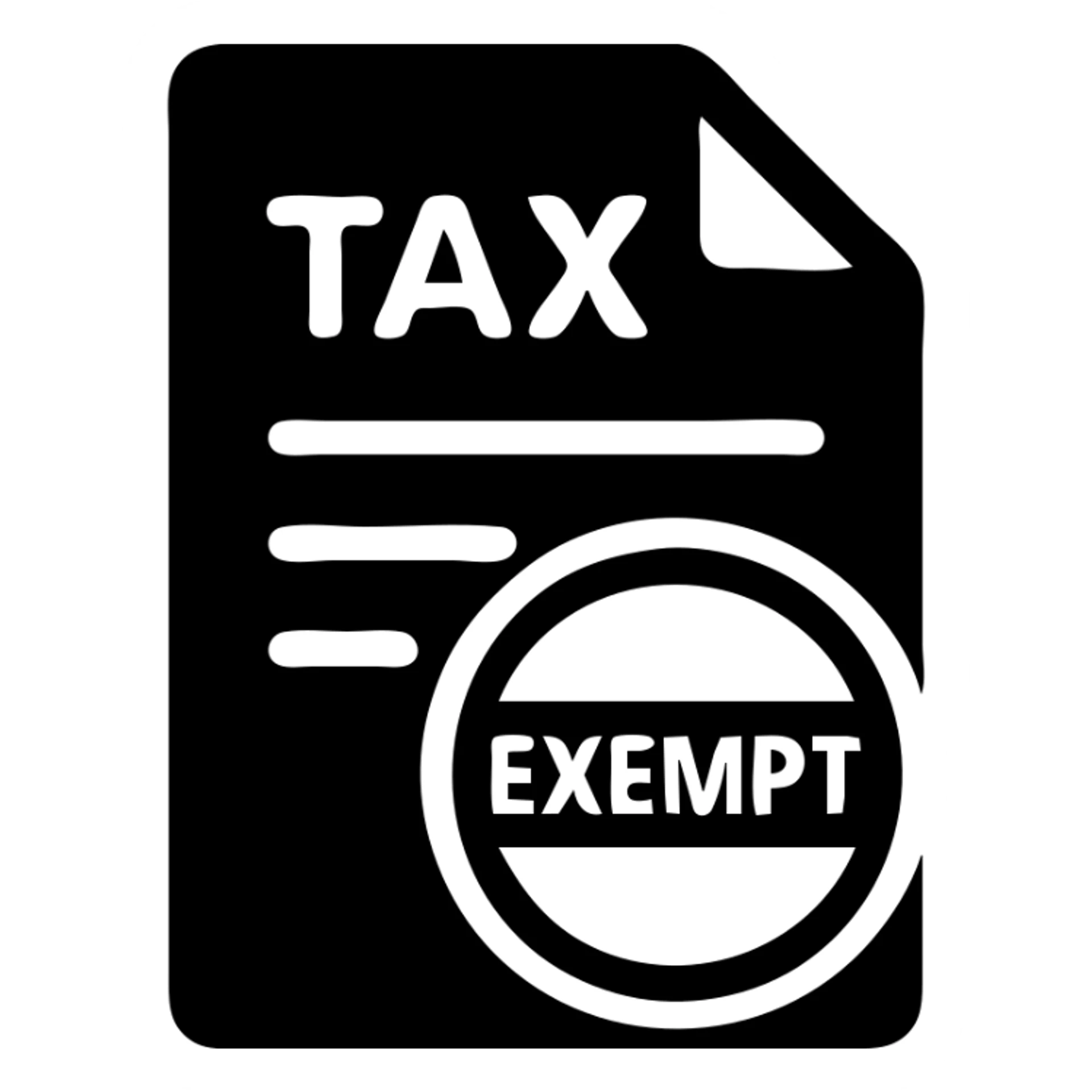 48px non-taxable icon, three colors, tax document with tax exemption stamp feel, modern and clear icon, transparent background sticker