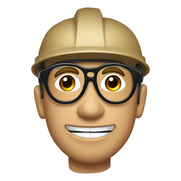 Quiero un emogi empresarial con un casco y lentes de seguridad con tapones auditivos, que dea color de piel claro, ojos marrones guapo sticker